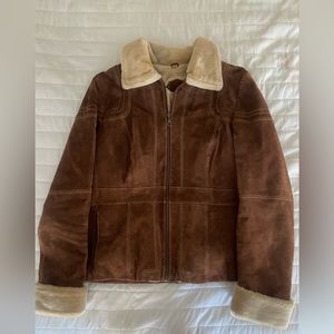 Vintage Wilsons Leather Tan Suede Faux Fur Trim Jacket
